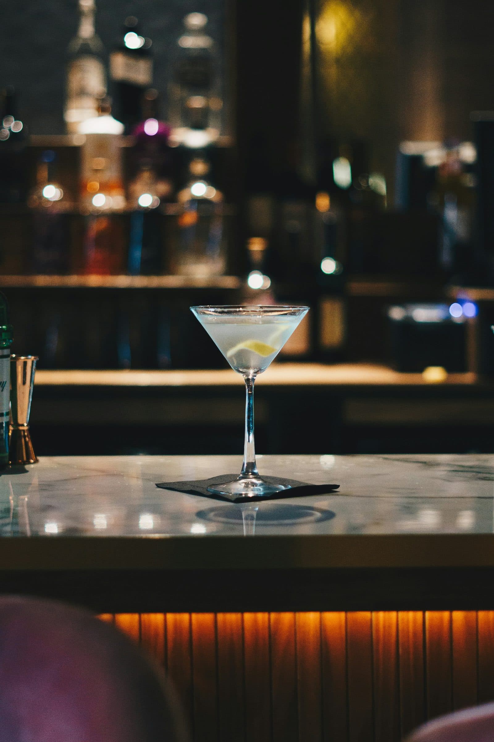 A martini on a bar counter